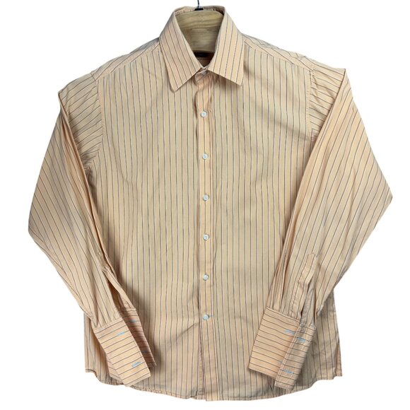 Vtg J. Ferrar Dress Shirt Mens L 16-16.5 Orange Pinstripe Modern Fit Button-Up - Picture 1 of 11